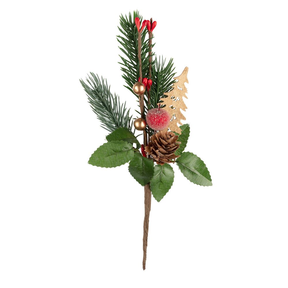 Декоративные элементы для флористики 01 еловая веточка с ягодками, шишкой B04, 17 см, 6 шт, Blumentag VDD-50