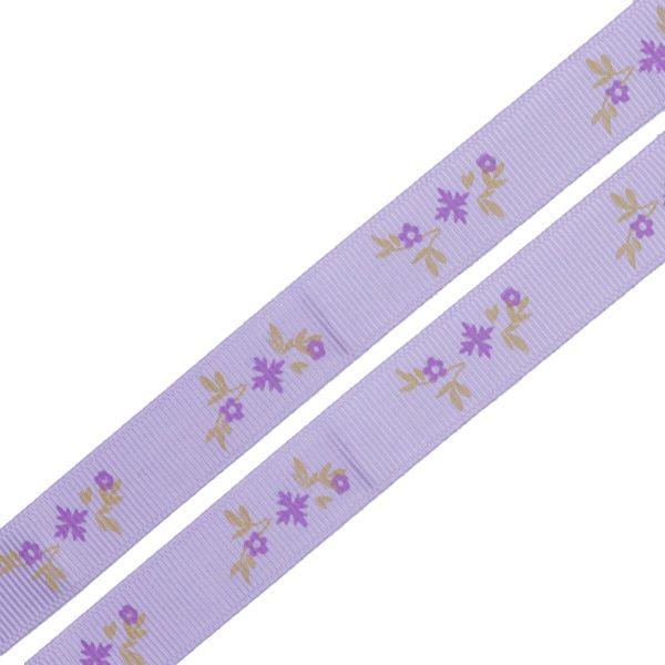 Лента репсовая (в рубчик) Веточки, 15 мм, 3м, сиреневый