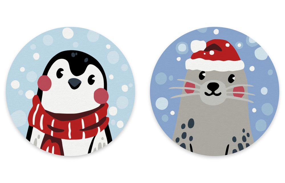 Картина по номерам Фрея PNBM-030, Снежные малыши, (на магните) 9х9 см