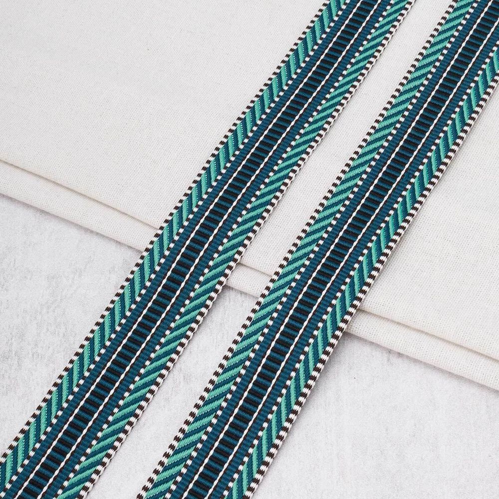 Стропа (ременная лента) 38 мм / 3 метра, [40 г/пог.м], с принтом 2-сторонняя, T0133 т.синий/бирюзовый), 3Al352