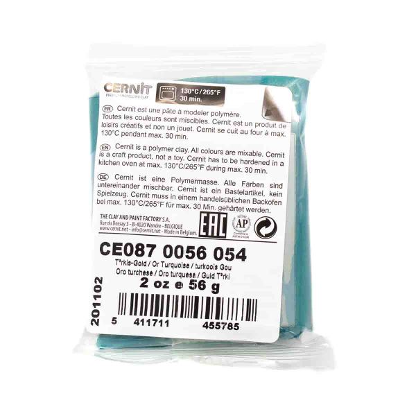 Полимерная глина Cernit Metallic запекаемая, имитация металла 56 гр, 054 тюркиз золото