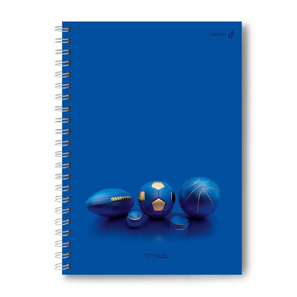 Тетрадь ученическая общая, выборочный УФ лак, A4 96 л. на гребне 65 г/м², белизна 100 %, 4 шт, клетка, 01259 Всем спорт, Светоч Т132