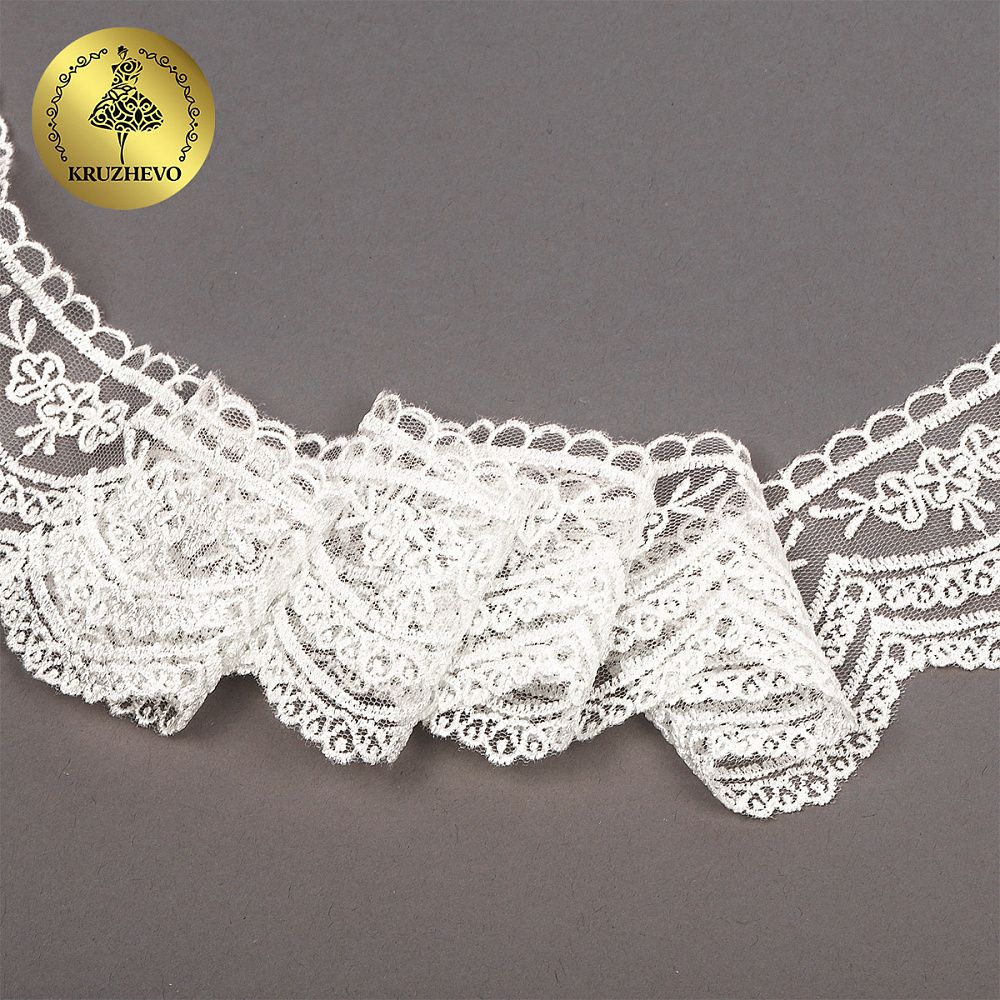 Кружево на сетке 60 мм, 2110 цв.белый уп.13.71м, Kruzhevo