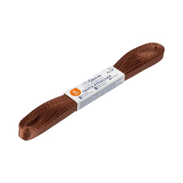 Лента атласная 1-сторонняя 6.0 мм / 10 шт по 5.4 метра, №532L(17-1230) коричневый мокка, Gamma AL-6P