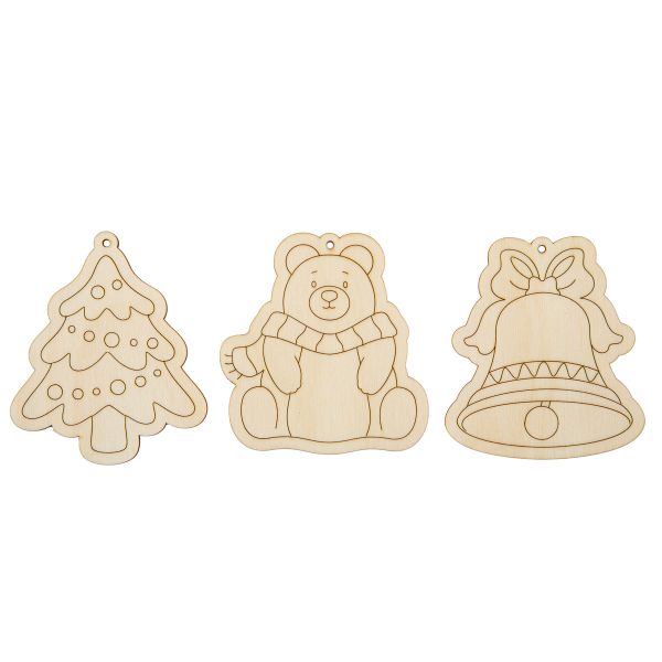 Заготовка из фанеры набор подвесок Елочные игрушки 9х8х0.3 см, Mr.Carving ВД-1257