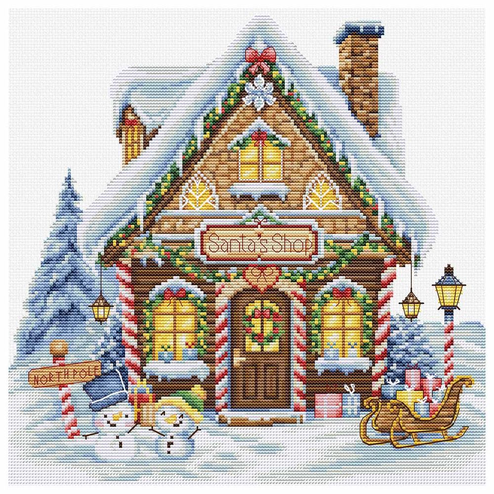 Набор для вышивания нитками Luca-S, Лавка Санты 25х25см
