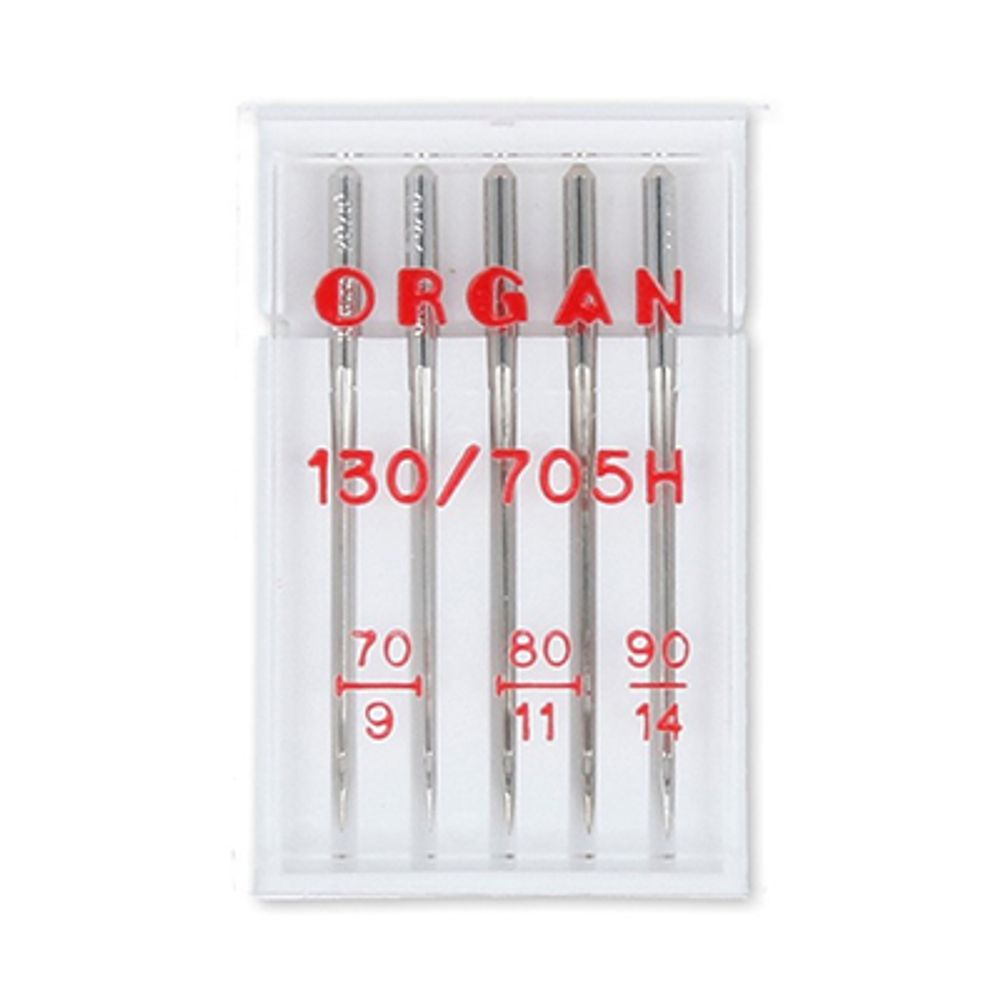 Иглы для швейных машин базовые универсальные 130/705 H, №70-90, 5 игл, в пенале 5120000 ассорти, ORGAN