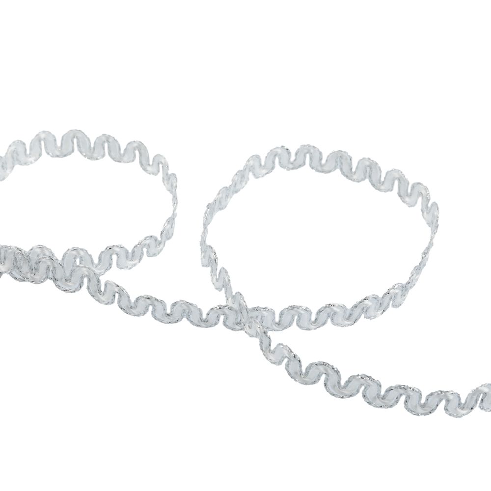 Тесьма декоративная 10 мм / 10 метров, метал. рис. 8657, белый /под серебро, Blitz