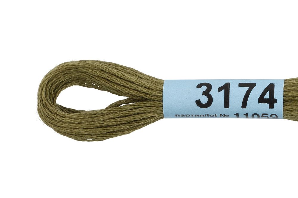 Мулине Gamma 100% хлопок, цв.3174 хаки, 24 мотка по 8 метров