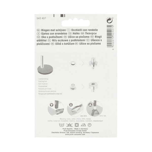 Люверсы металл ⌀_4.0 мм (внутр.), латунь, серебристый, без никеля, Prym, 50 шт