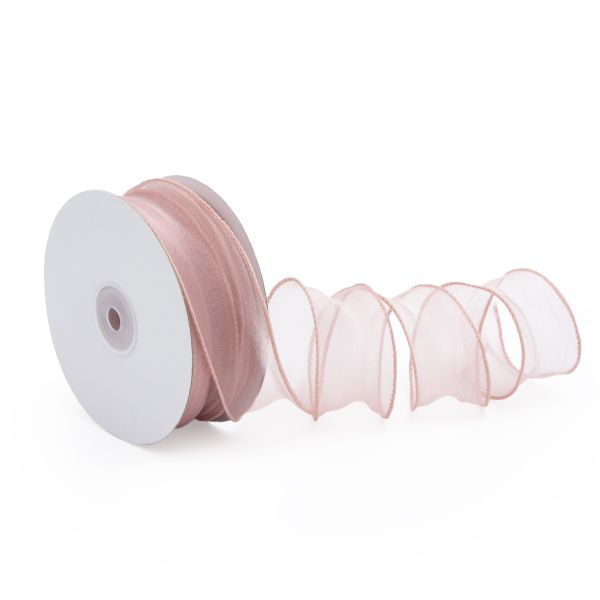 Лента декоративная с волнистым краем 38.0 мм / 18.29±1 метров, 100% органза, (23 темно-розовый)