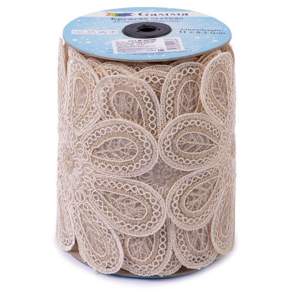 Кружево на сетке широкое 160 мм / 11 м, бежевый, Gamma GFLM-24160