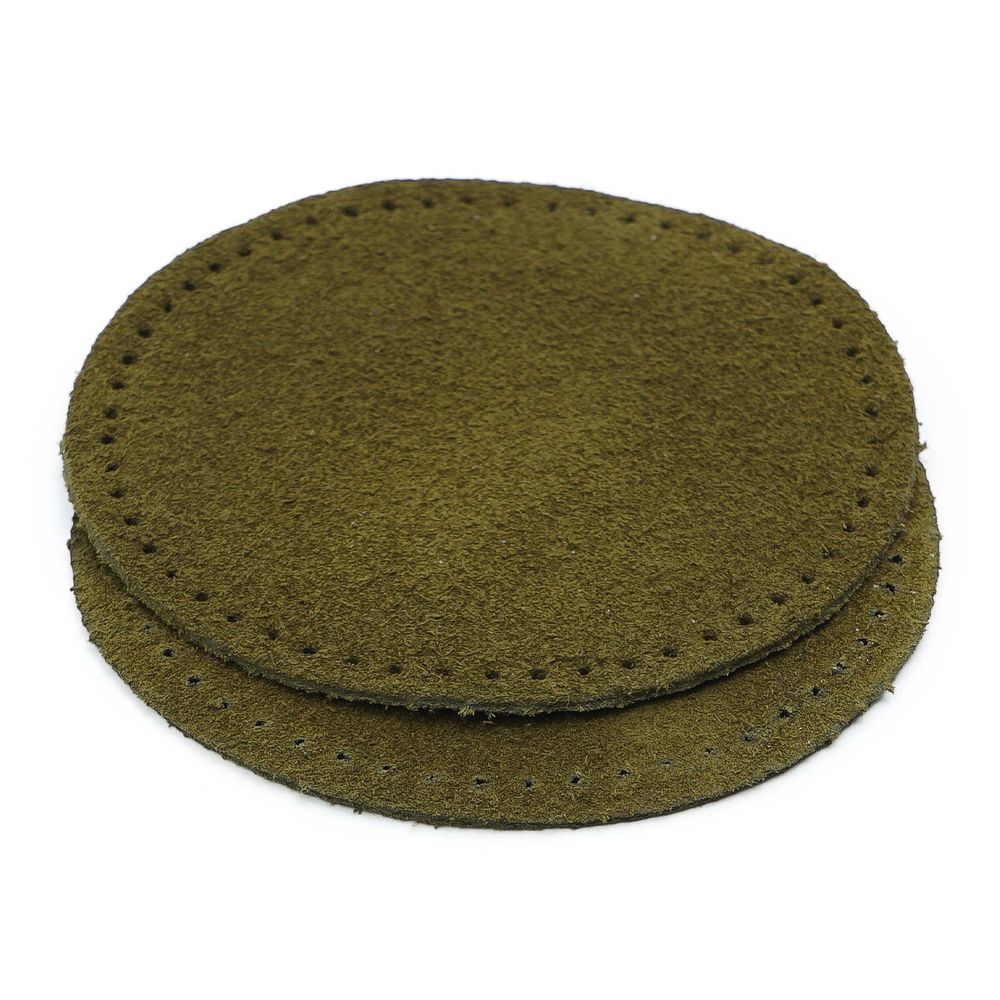 Заплатки пришивные из замши, круг ⌀8см с перфорацией, 2 шт, 100% кожа, 33 хаки, 59121