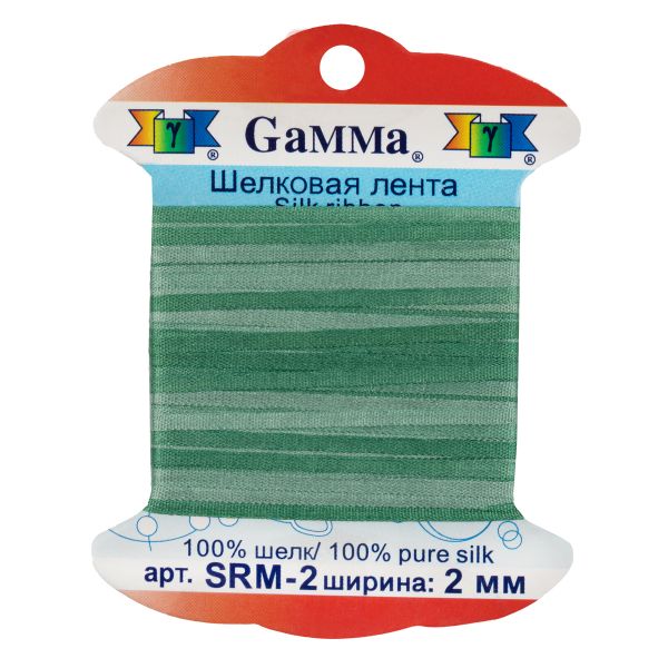 Лента (тесьма) шелковая 2.0 мм / 9.1±0.5 метров, M020 св.зеленый/зеленый, Gamma SRM-2