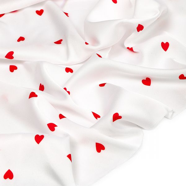 Шелк Армани 90 г/м², 150 см / 2 метра, TBYArm-hrt1, белый сердечки