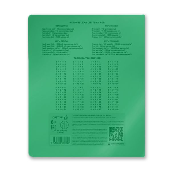 Тетрадь ученическая школьная Сила знаний, с пластик. обложкой 180 мкм, чёрно-белый титул лист A5 12 л. на скобе 65 г/м², белизна 100% 25 шт клетка, 01411 Зелёная, Светоч Т170