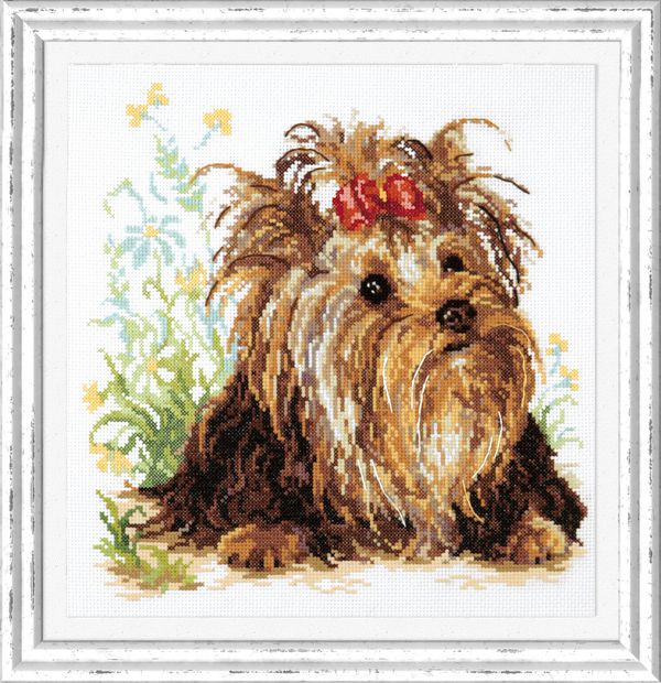 Набор для вышивания нитками Чудесная игла, Йоркширский терьер 26х26 см