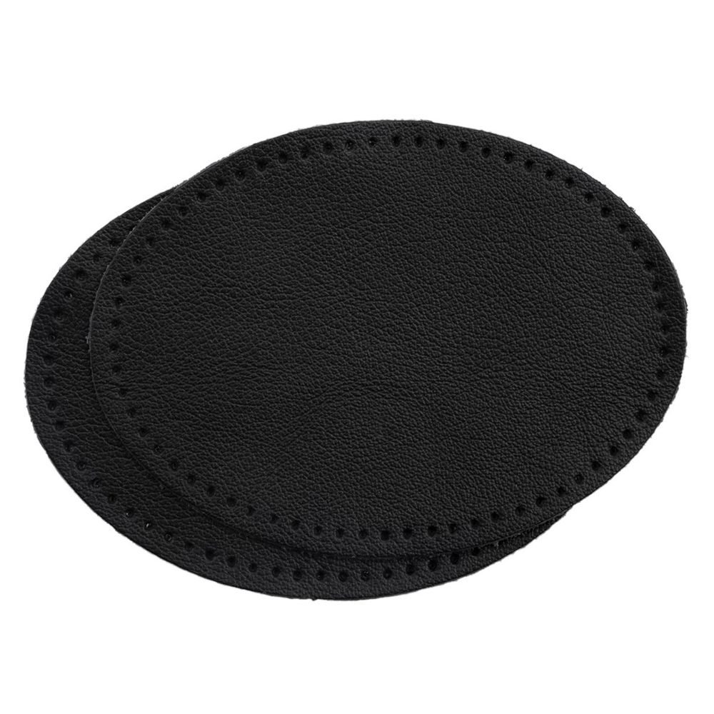 Заплатки пришивные из кожи, овал 8х10,9см с перфорацией, 2 шт, 100% кожа, 01 черный, 9124