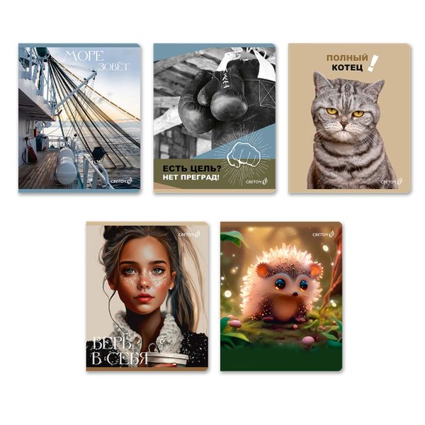 Тетрадь ученическая общая, глянцевая ламинация, A5+ 48 л. на скобе 65 г/м², белизна 100 %, 10 шт, клетка, 00997 Полный котец!, Светоч 48Т11