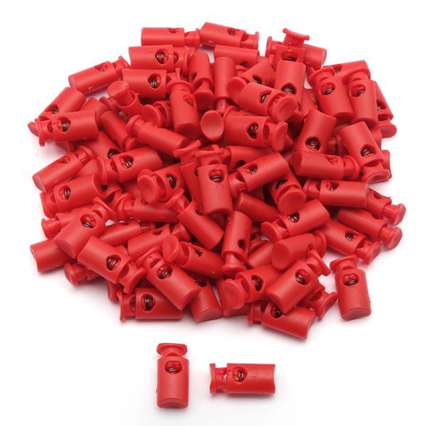 Фиксатор (зажим) для шнура пластик 1 отв., ⌀4.5 мм, 19х9 мм, цилиндр, ПП, ярко-красный, 100 шт