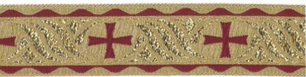 Лента (тесьма) жаккардовая 40.0 мм / 10±0.5 метров, (галун православный), золото/бордовый, Gamma TRJ-67