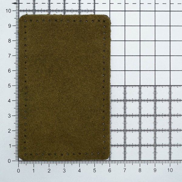 Заплатки пришивные из замши, прямоугольник 6х9,6см с перфорацией, 2 шт, 100% кожа, 33 хаки, 59113