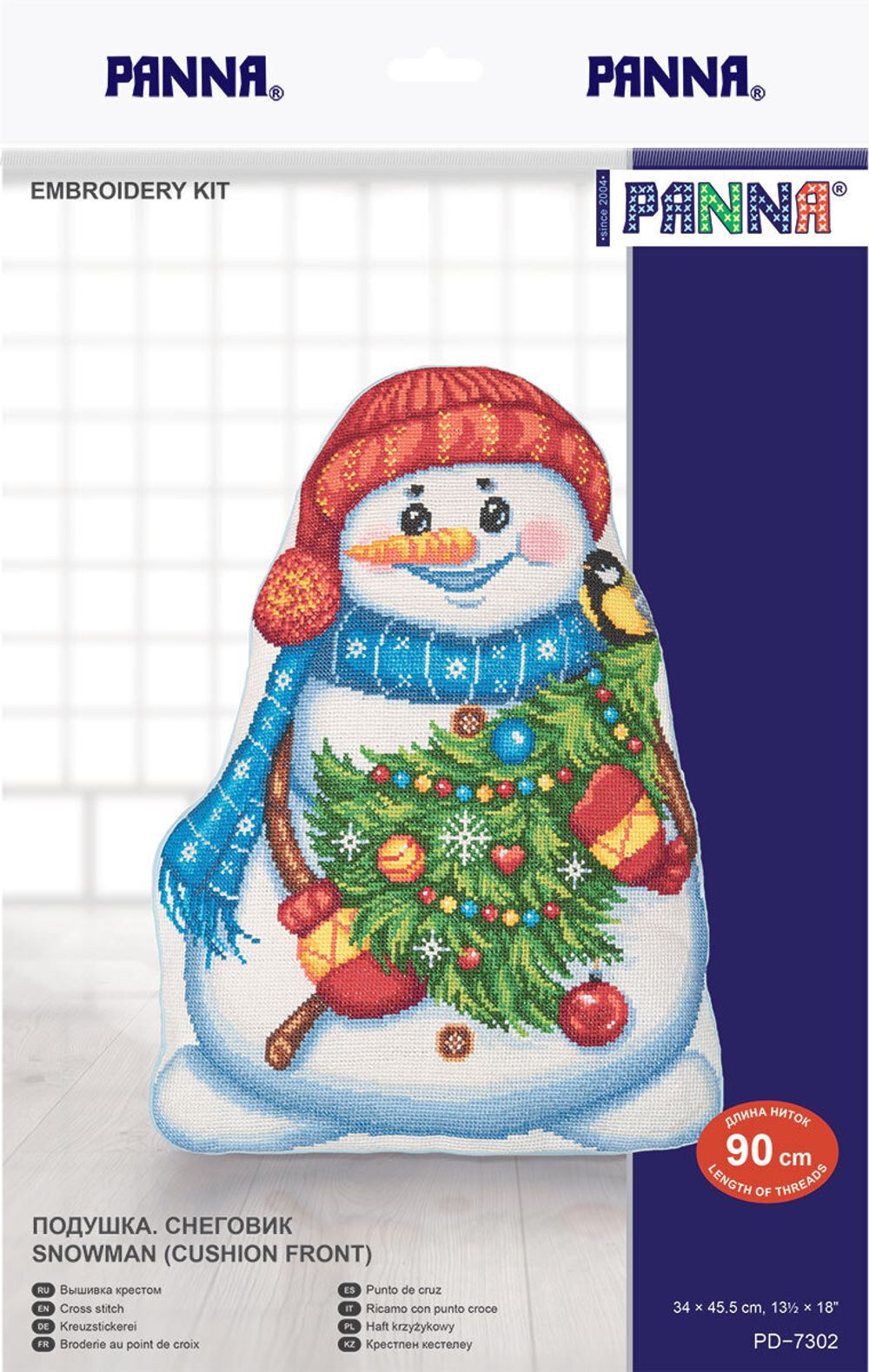 Набор для вышивания нитками Panna, подушка Снеговик, 34х45,5 см