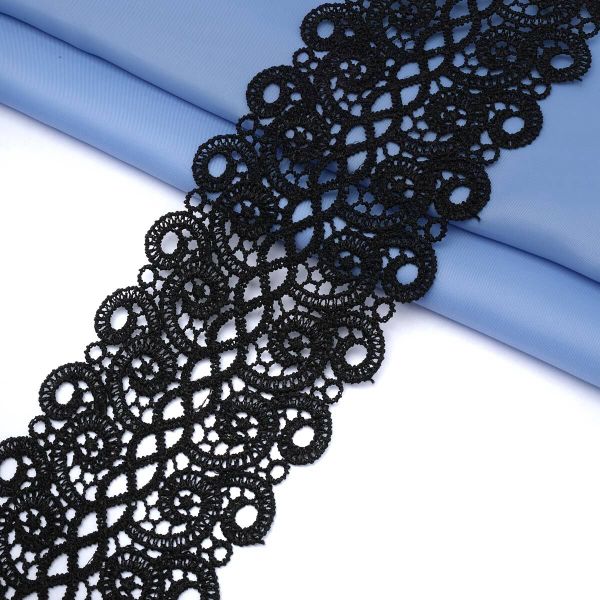 Кружево гипюр (плетёное) 75 мм / 13.7 метров, черный, 3AR1300