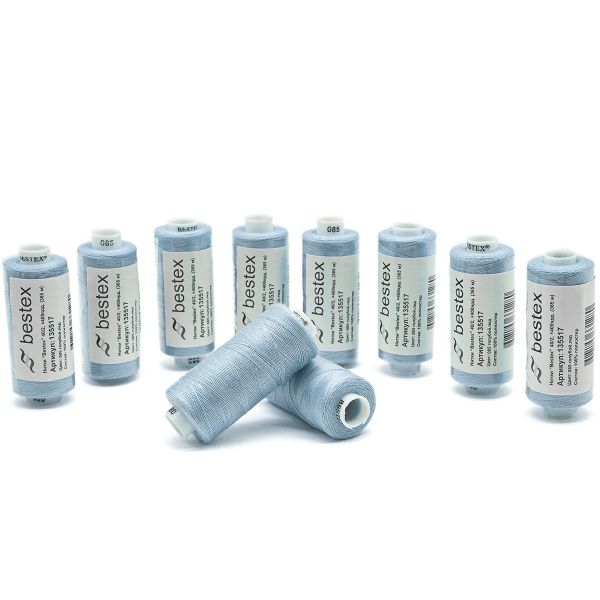 Нитки швейные бытовые Bestex 40/2, 365 м (400 ярд) / 10 кат., 085 голубой лед