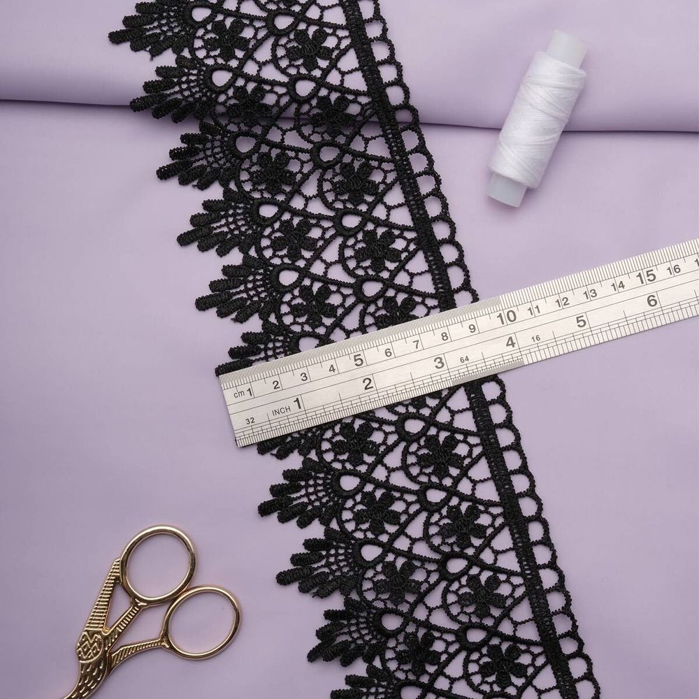 Кружево гипюр (плетёное) 90 мм / 13.7 метров, черный, 3AR1304