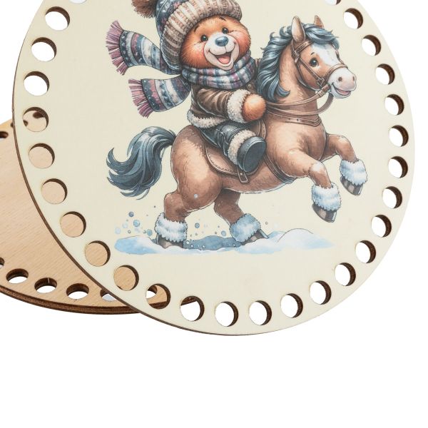 Набор донышек для вязания Матовый фанера ⌀15х0.4 см, 2 шт, 09 Мишка на лошади, Love2art ДВ-02