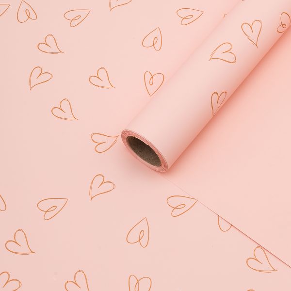 Пленка упаковочная для цветов и подарков Большие сердечки, 65 мкр, 58см / 10м ± 5% (VH2553 персиковый с сердечками)