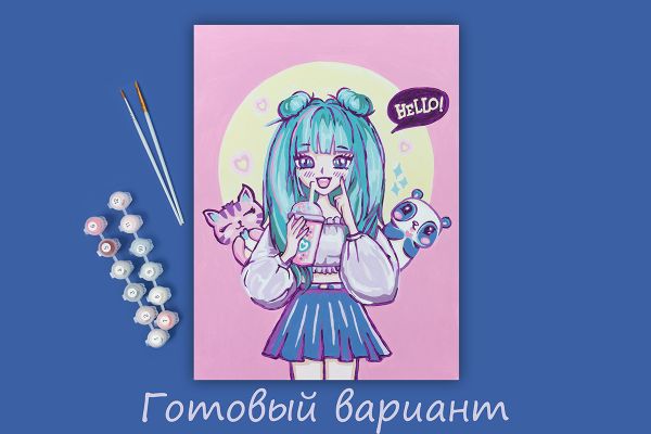 Картина по номерам Фрея, на картоне Девочка в стиле аниме, 40х30 см