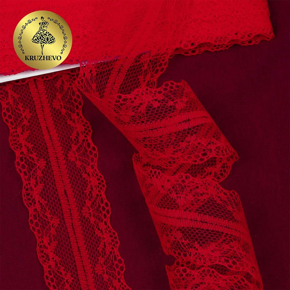 Кружево отделочное в стиле "трикотаж" 40 мм, 150-1, цв.14 красный, 9.14м