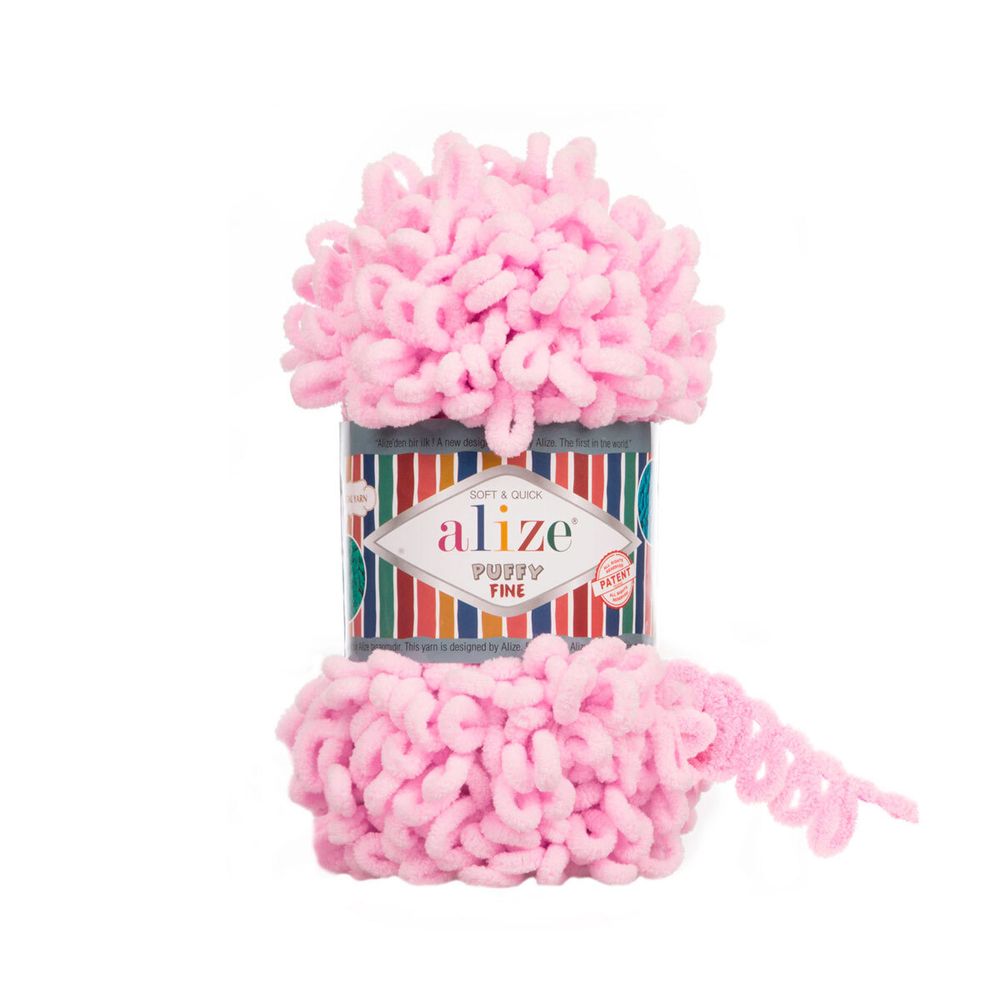 Пряжа Alize (Ализе) Puffy Fine / уп.5 мот. по 100 г, 14м, 194 светло-розовый A