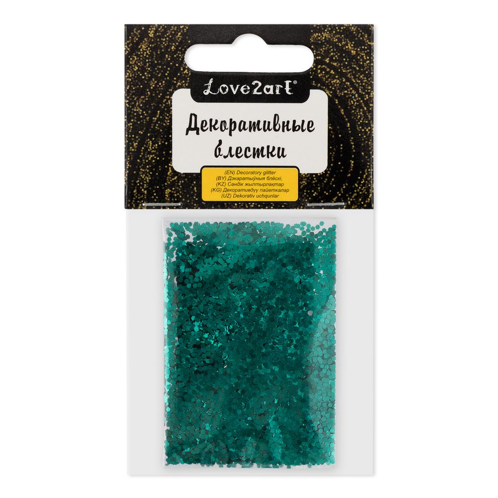 Блестки декоративные 1 мм, 25 г (5х5 г), 4.5 мл, 33 изумрудный/emerald, Love2art GLIS-01