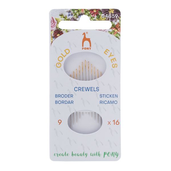 Иглы ручные для вышивания и шитья с золотым ушком Crewels №9, 16 шт, Pony, 04859