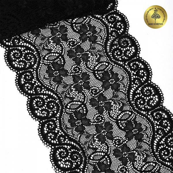 Кружево бельевое эластичное 180 мм / 25 м, YSTL00578, цв.02 черный, Kruzhevo