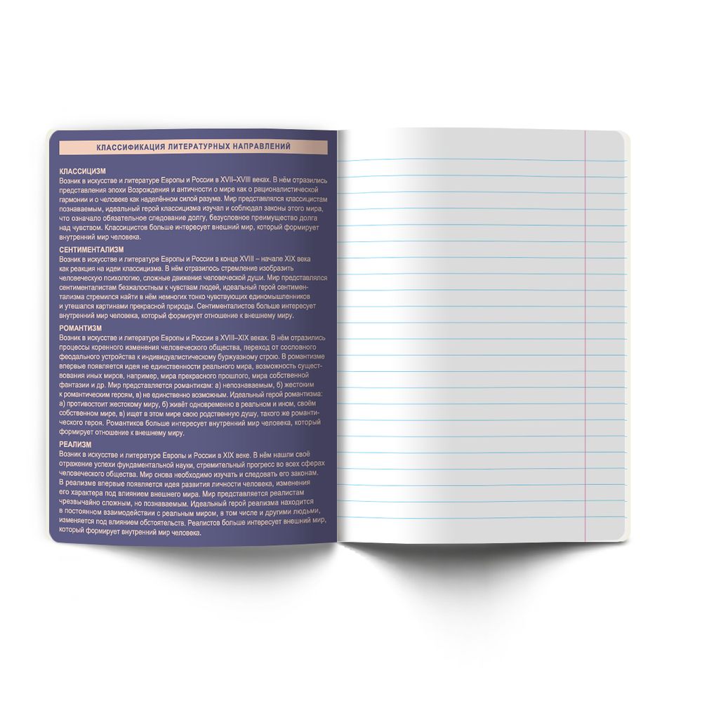 Тетрадь со справочным материалом Лёгким почерком, софт-тач ламинация, A5 48 л. на скобе 65 г/м², белизна 100% 10 шт линия, 01845 Лёгким почерком Литература, Светоч Т285