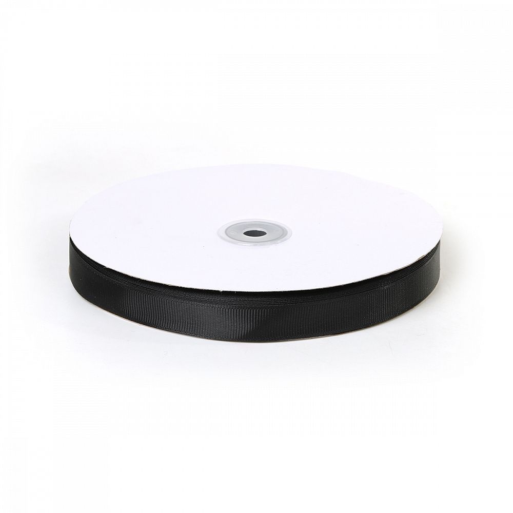 Лента репсовая (в рубчик) 15.0 мм цв. 030 черный уп.91.4м