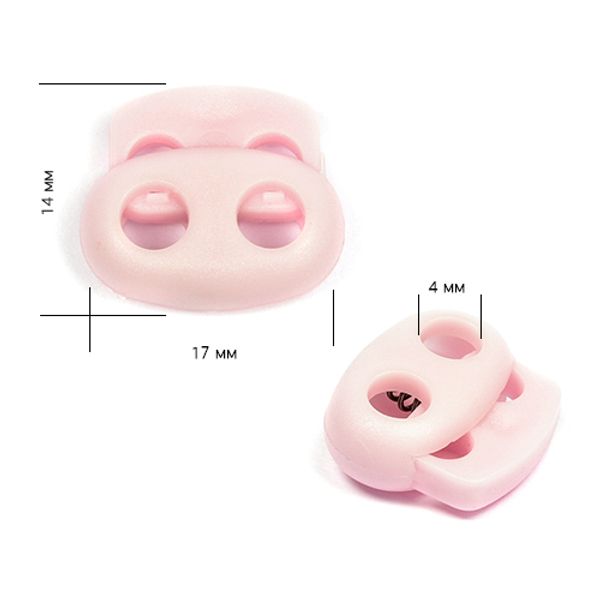 Фиксатор (зажим) для шнура пластик 2 отв., ⌀4.0 мм, цв.розовый, уп. 100 шт