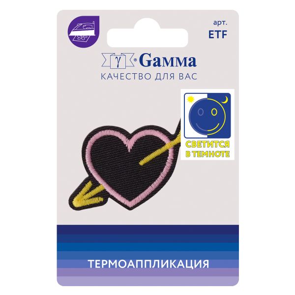 Термоаппликация №05, 1 шт, 02-502 Сердце со стрелой 6.9х3.3 см, Gamma ETF