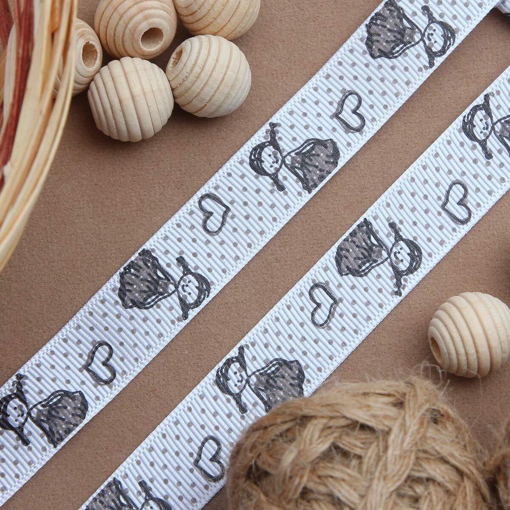 Лента репсовая (в рубчик) Девочка в платьице, 15 мм, 3м, черно-белый