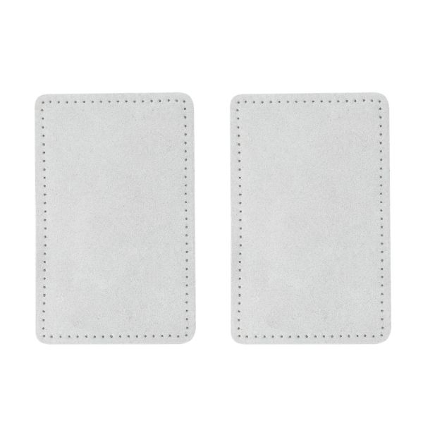 Заплатки пришивные из замши прямоугольник 8х12.7 см, с перфорацией, 2 шт, 100% кожа, 25 серо-белый, 59123