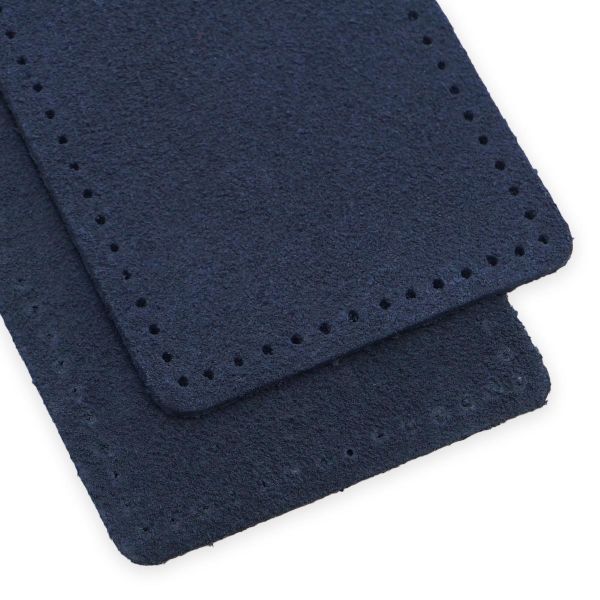 Заплатки пришивные из замши, прямоугольник 6х9,6см с перфорацией, 2 шт, 100% кожа, 22 темно-синий, 59113