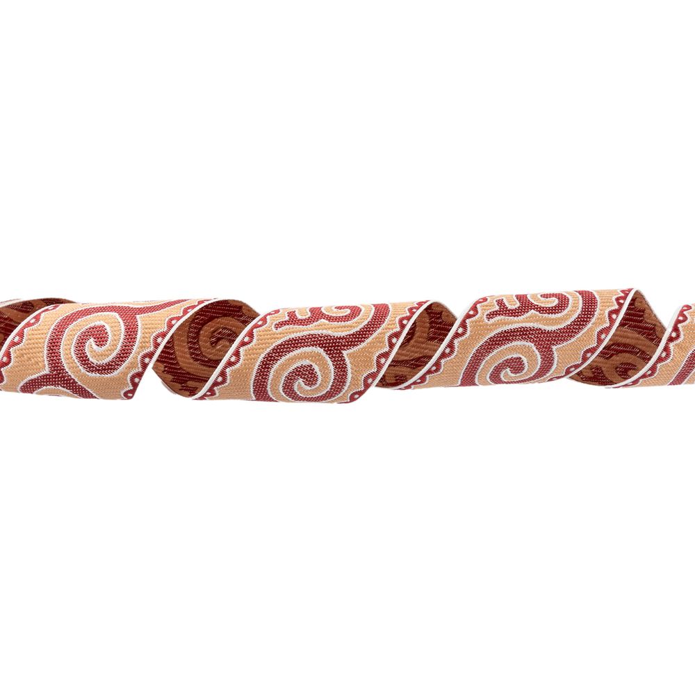 Лента (тесьма) жаккардовая 50.0 мм / 25 метров, Орнамент для северных народов, рис 9605 белый/бордовый/ч.роза, Gamma С3775