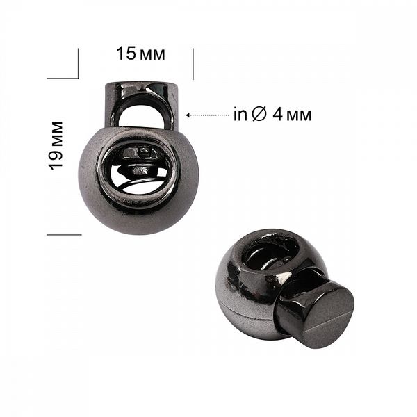 Фиксатор (зажим) для шнура пластик 1 отв., ⌀4.0 мм, 15х19 мм, TBY.0319, черный никель, 100 шт
