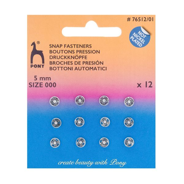 Кнопки пришивные металл 5 мм, серебристый, без никеля, 12 шт, Pony, 76512/01