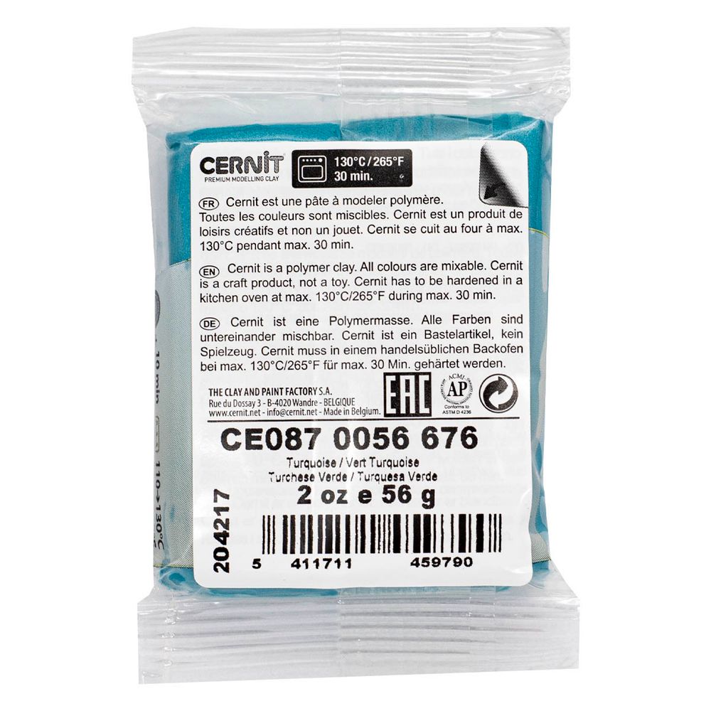Полимерная глина Cernit Metallic запекаемая, имитация металла 56 гр, 676 бирюзовый