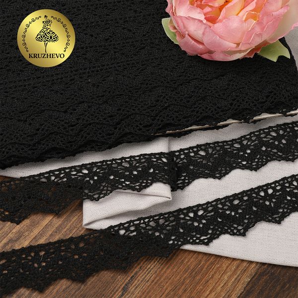 Кружево вязаное (тесьма) 32 мм, цв.черный, 25м, Kruzhevo